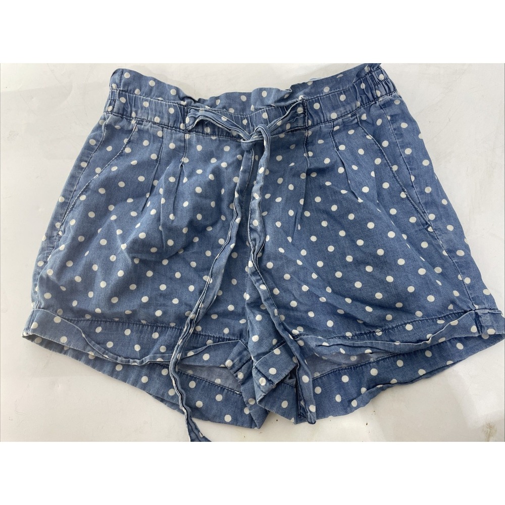 Almost Famous Blue Polka Dot Paperbag Waist Cotton Shorts Womens Medium